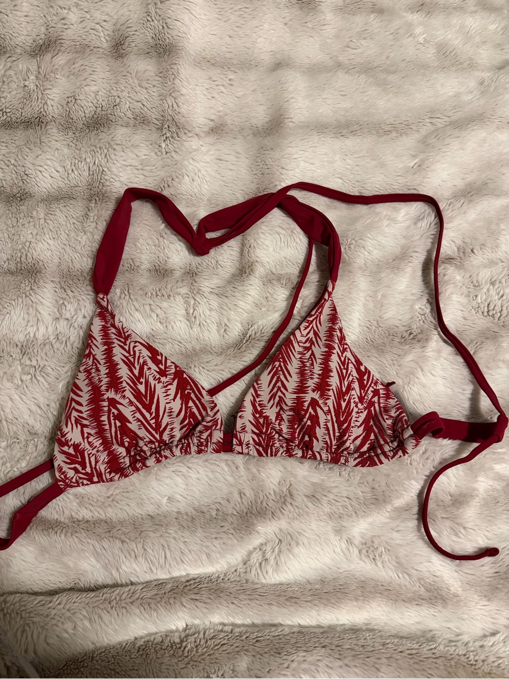 Red Printed Triangle Bikini Top - Women Swim